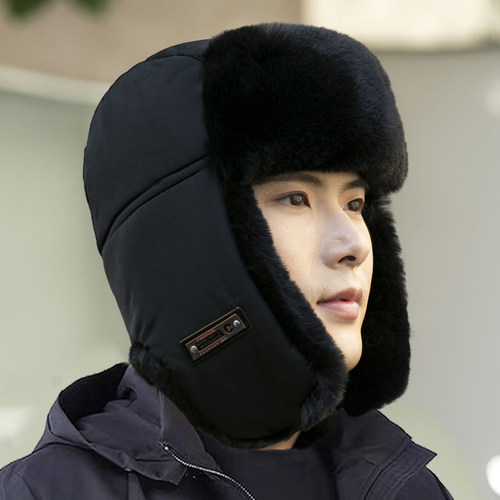 大头围防泼水加厚毛绒护耳棉帽男