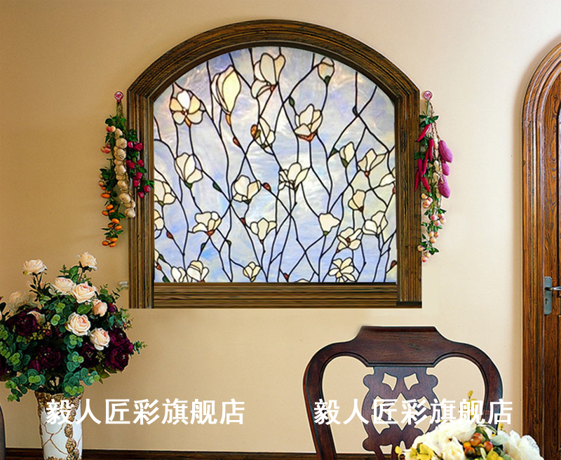 艺术玻璃教堂蒂凡尼屏风彩色镶嵌彩绘门窗隔断吊顶简约客厅包邮