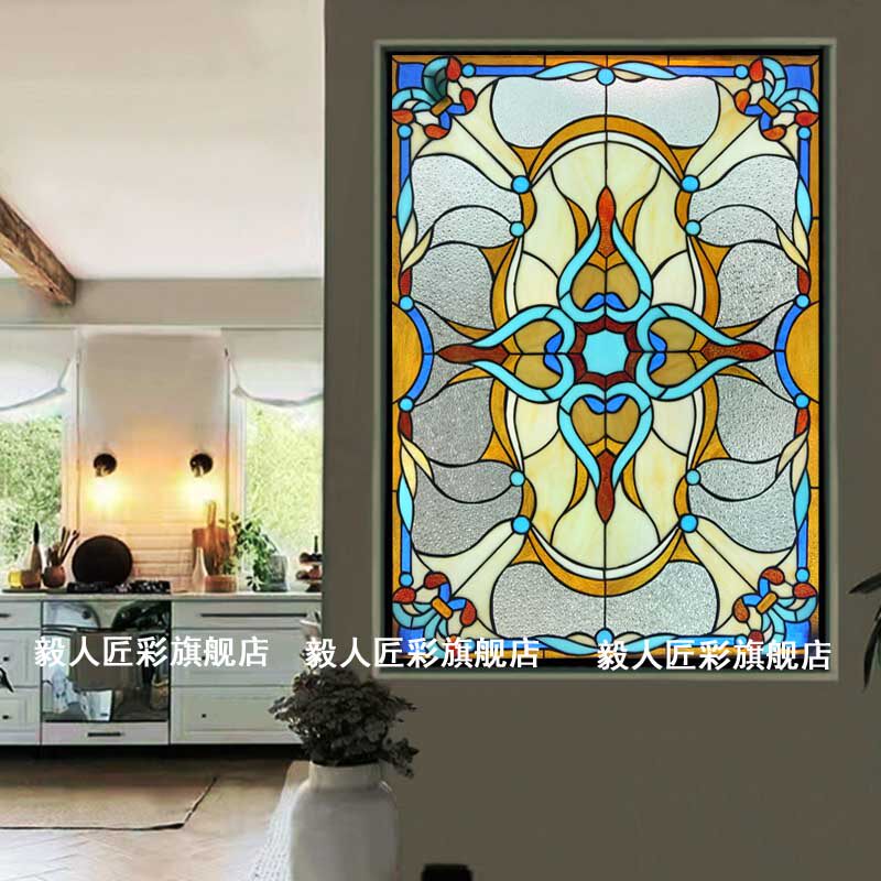 教堂艺术玻璃欧式蒂凡尼彩色屏风门窗隔断吊顶镶嵌美式定制包邮