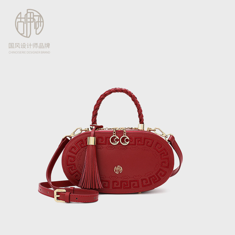 【宝藏品牌】中国风轻奢绣花手提包复古红盒子包单肩妈妈包斜挎