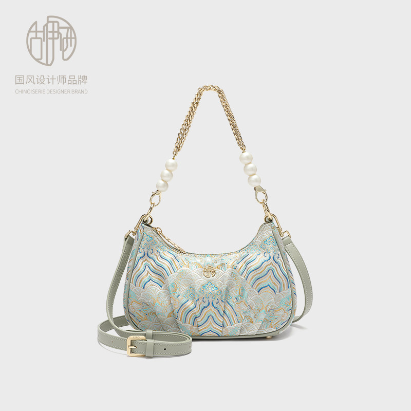【宝藏品牌】古伊西新中式江崖纹腋下包中国风提花工艺珍珠斜挎包