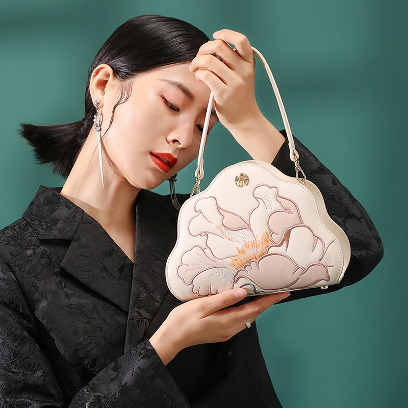 古伊西中国风包包个性轻奢牛皮女包百搭旗袍包中年妈妈包气质小包