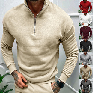 2026卫衣秋冬加绒长袖欧美POLO立领纯色男外套上衣Men sweatshirt