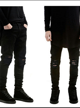 2025欧美高街潮牌黑色修身小脚弹