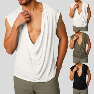 vest solid shirt base neck sports sleeveless color Men