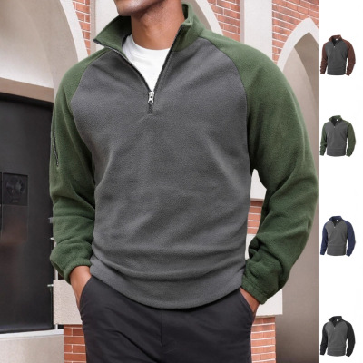 2026男休闲保暖秋冬立领套头拼色长袖拉链卫衣上衣Men sweatshirt