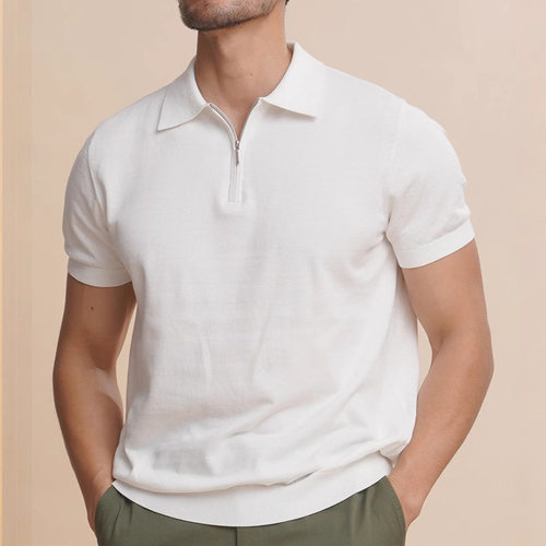 Summer Knitted Zipper Polo Shirt Men's Short sleeved T-