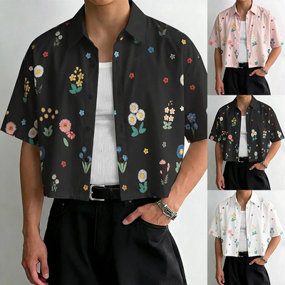 2026美式夏男士宽松短款印花短袖衬衫休闲衬衣上衣Men's T-Shirt