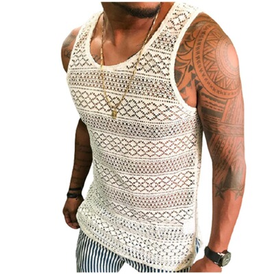夏季欧美男士新款镂空透气背心 外贸男装上衣休闲T恤Men tank top