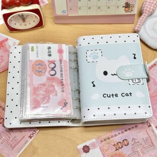 宅系波点小猫存钱本现金存钱本夹钱册儿童记账本存钱袋2026年新款
