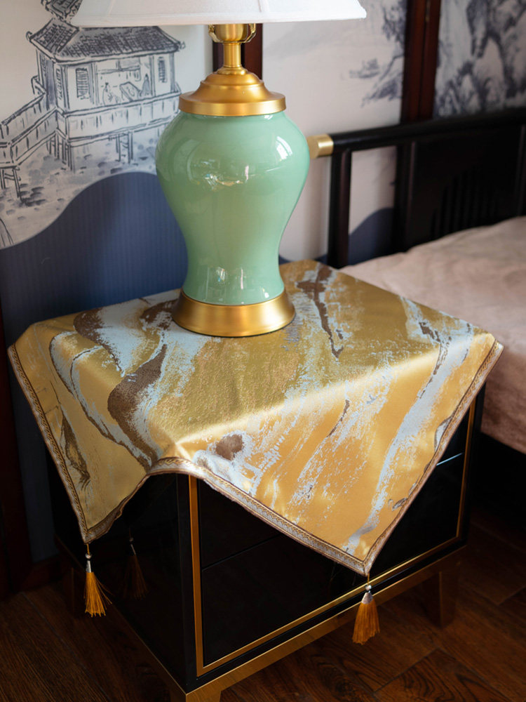 高山流水咖啡桌桌布黄色无障碍豪华新中国风床头柜套黑色咖啡桌方