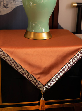 新中式茶几样板间纯色棉麻桌布中式禅意轻奢复古防尘布橙色橘盖布