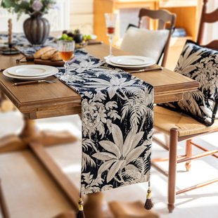 桌旗餐桌旗高级感轻奢简约黑色高端茶旗长条桌布美式法式茶席床旗