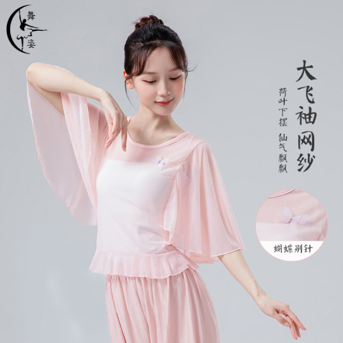 中国古典舞蹈服女夏季仙气飘逸纱衣喇叭袖设计感练功服现代舞上衣