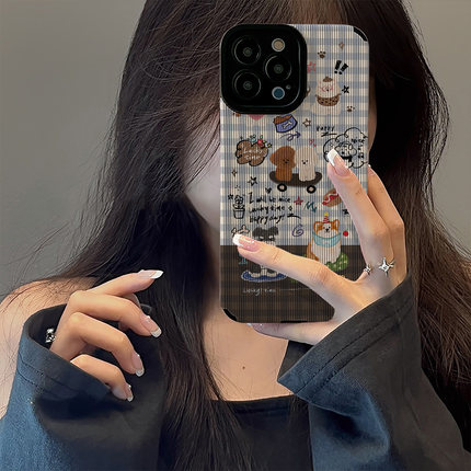 初绽适用opporeno15手机壳14/13/12/11pro+竖条纹可爱格纹小狗情侣RENO10/9/8/7全包皮质好看新款防摔保护套