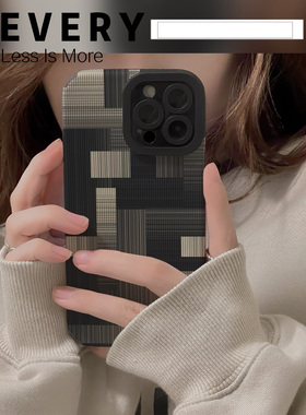 欧美潮牌拼接格子适用iphone13promax苹果15 12手机壳16 11皮质软个性14pro全包女xs新款17Air保护套防摔男
