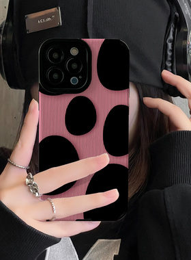 初绽适用oppo粉底黑色鹅卵石reno10手机壳7PRO防摔RENO6简约9pro全包8pro+个性皮质软RENO5创意4se保护套女