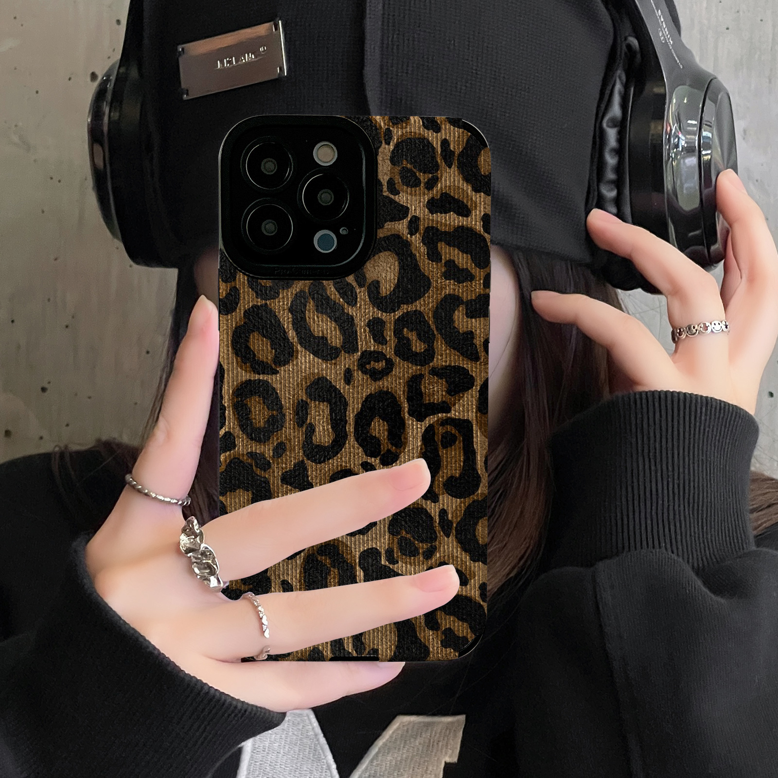 初绽适用oppo冬季彩绘棕色豹纹reno10手机壳7PRO防摔RENO6简约9pro全包8pro+个性皮质软RENO5创意4se保护套女