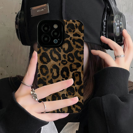 初绽适用oppo冬季彩绘棕色豹纹reno10手机壳7PRO防摔RENO6简约9pro全包8pro+个性皮质软RENO5创意4se保护套女