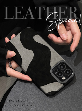 初绽适用华为nova14手机壳13/12/11全包10pro翻毛皮黑色水墨涂鸦青春情侣15u高档防摔9/7se高级感保护套