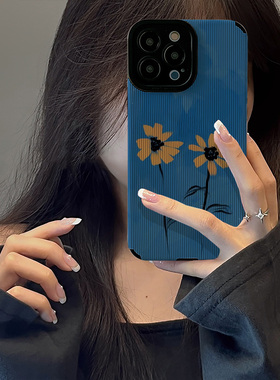 初绽适用vivo蓝色涂鸦绘画花朵 iqoo11手机壳9pro新款iqoo neo8皮质软7防摔5s女6高级3/5x全包10活力版保护套