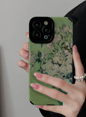 初绽适用小米红米油画白色玫瑰花朵note12手机壳note11pro+全包note14pro皮质软4G个性NOTE9 5G防摔8 7保护套