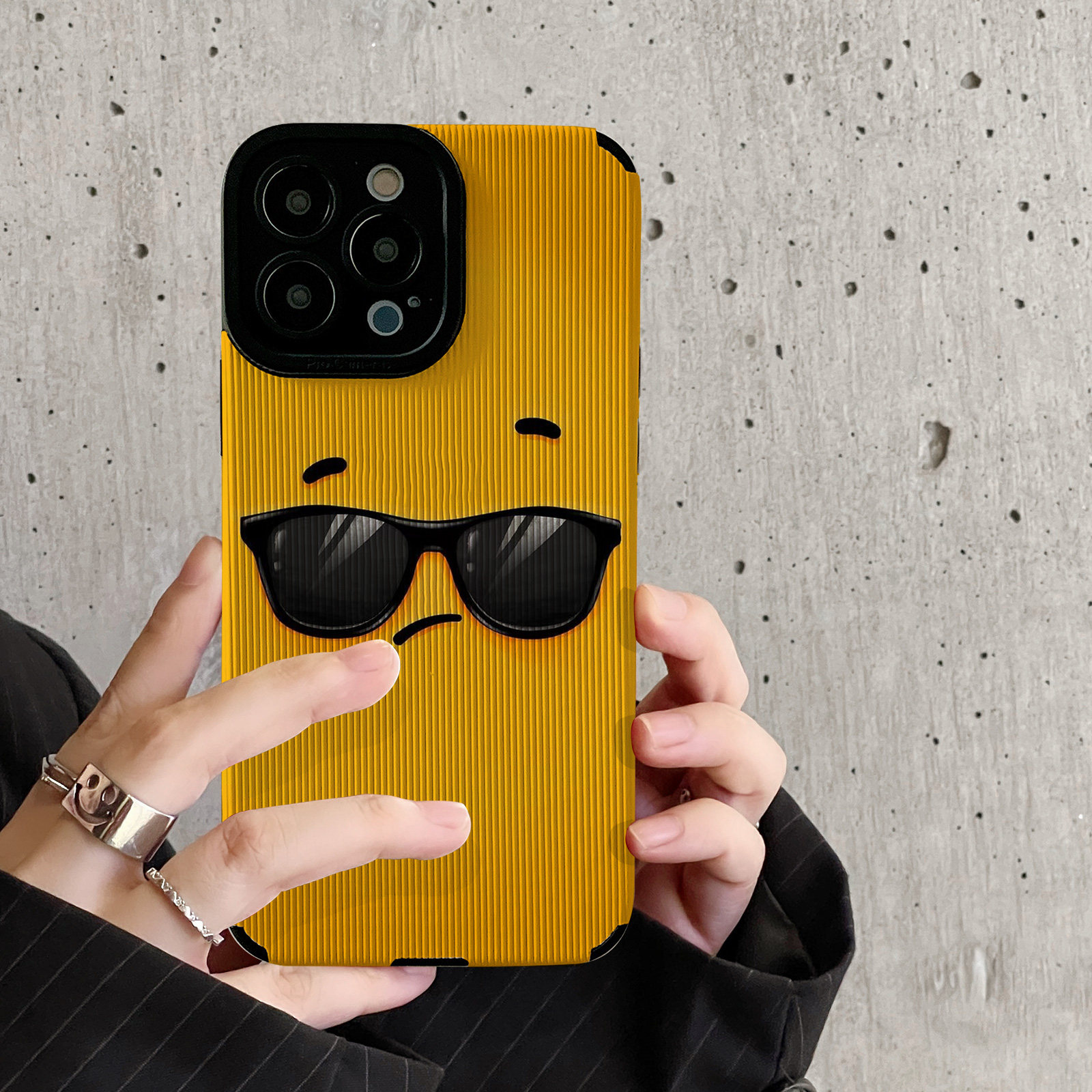 ng2510227 Chubanzhe For 16 With Yellow Background And Sunglasses, Cool Expression IPhone Pro Max Phone 12 11 Leather Soft_voghion.com