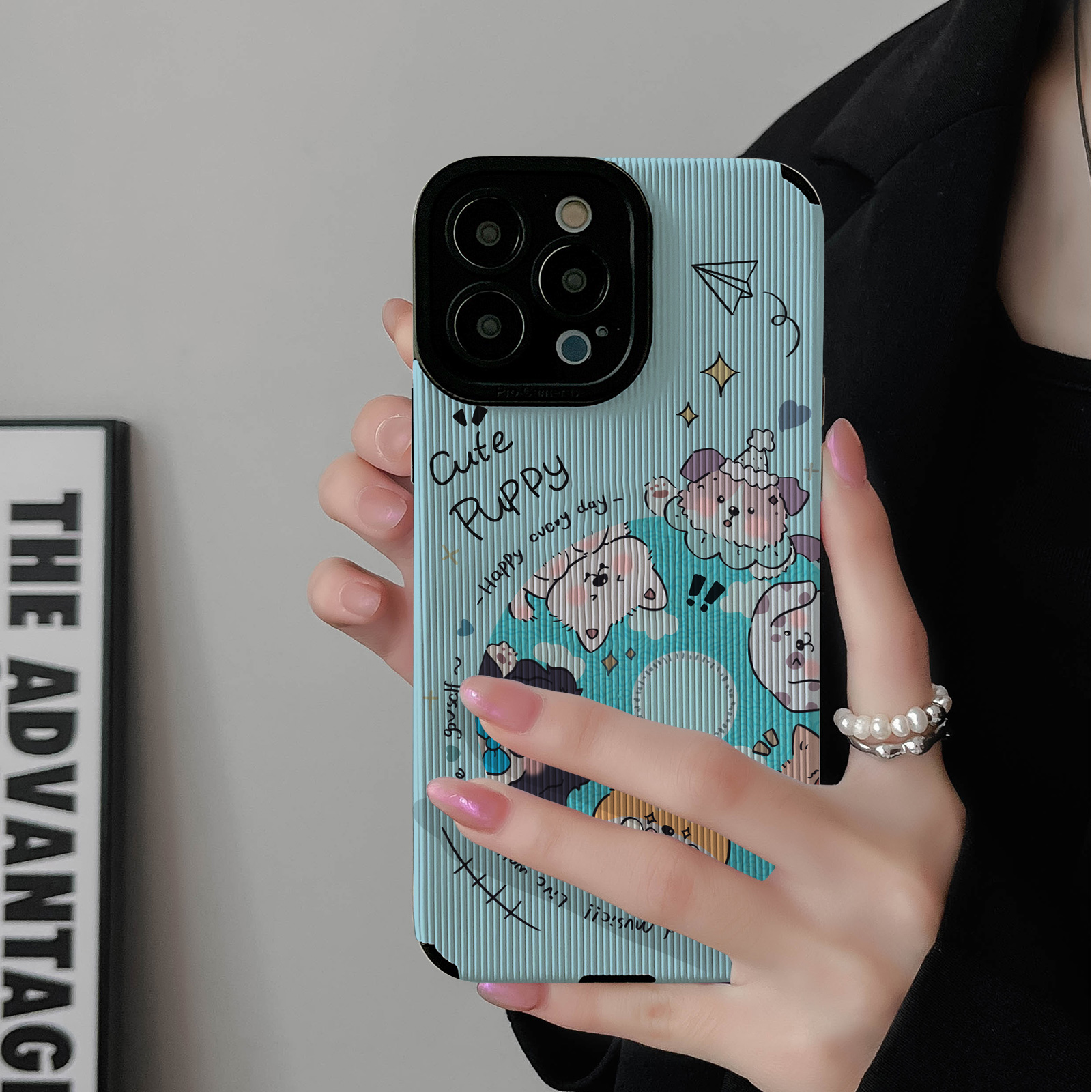 初绽适用红米NOTE14proplus手机壳12时尚10青春9情侣note8pro竖条纹蓝色圆盘小狗小众皮质软全包时尚潮保护套