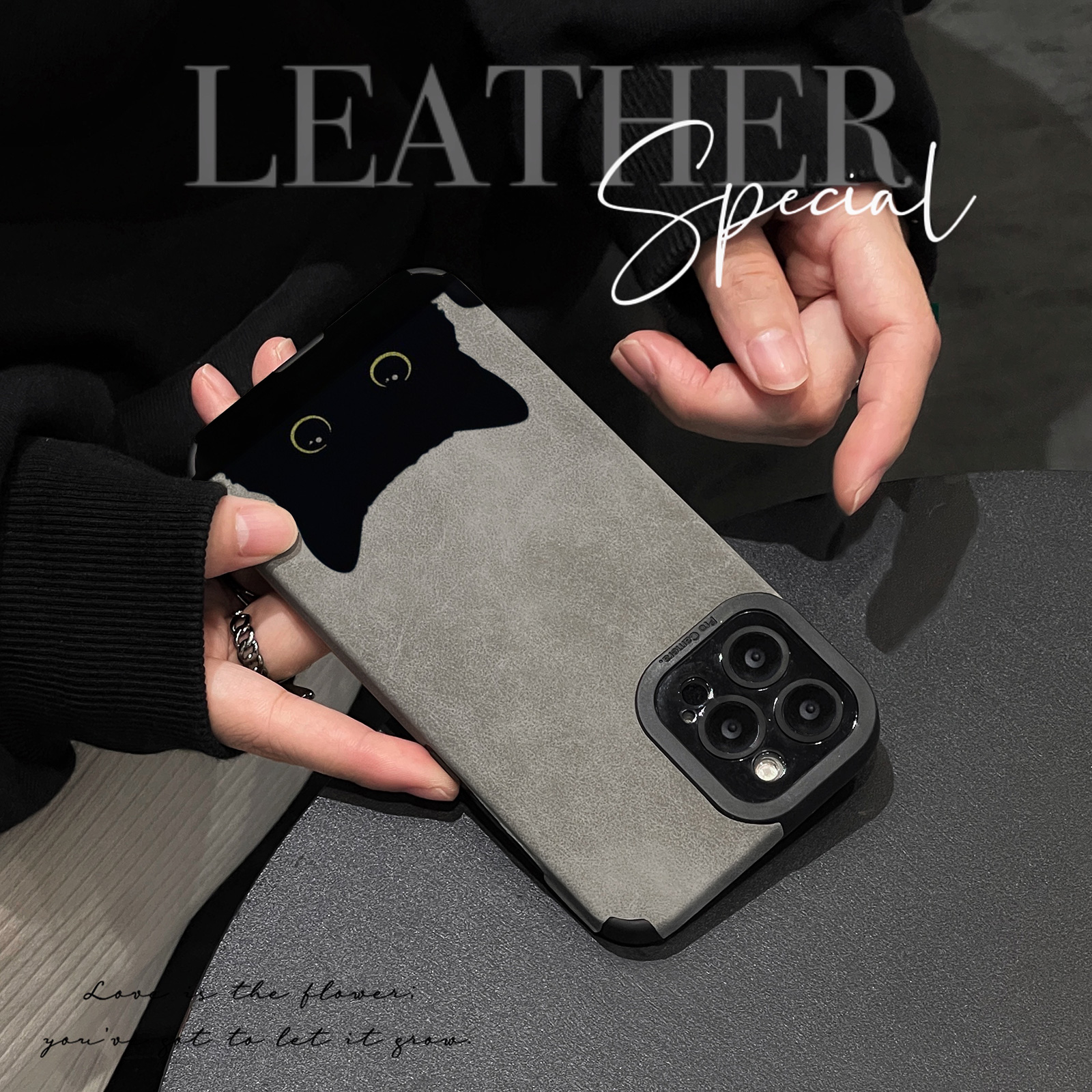 初绽适用小米15手机壳14时尚13青春12情侣11翻毛皮黑色露脸猫咪皮质软全包时尚小众17S个性pro女Ultra保护套