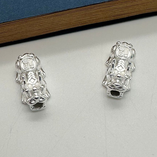 足银3D硬银福字金钱招财貔貅隔珠DIY编绳串珠文玩手串配件纯银