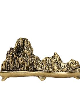 纯黄铜假山摆件山水铜器实心笔架笔搁办公书房桌面茶宠装饰工艺品