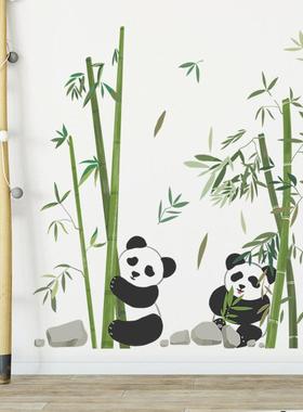 大熊猫墙贴画动物防水贴纸竹林大熊猫吃竹子客厅房间卧室装饰墙贴