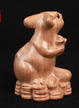 桃木鼠摆件十二生肖鼠老鼠招财客厅办公室卧室木雕汽车工艺礼品摆