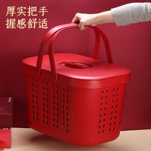 喜庆家用超市购物塑料收纳双层多功能大容量带盖提篮乔迁水果买菜