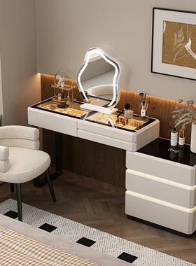极简卧室床尾多功能可伸缩斗柜梳妆台一体奶油白色化妆桌现代简约
