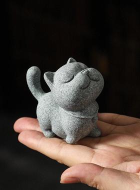 小猫咪摆件办公室桌面茶桌装饰鱼缸造景小物件茶宠工艺礼品摆饰创