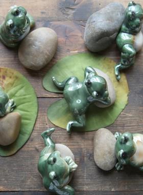 欧式创意可爱陶瓷小青蛙套装摆件迷你盆景装饰品鱼缸布景客厅摆设