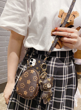 一体卡包适用于华为mate40手机壳Mate40pro+复古小香风plus带零钱包MATE8硅胶软ELS-AN00斜挎挂绳小熊保护套