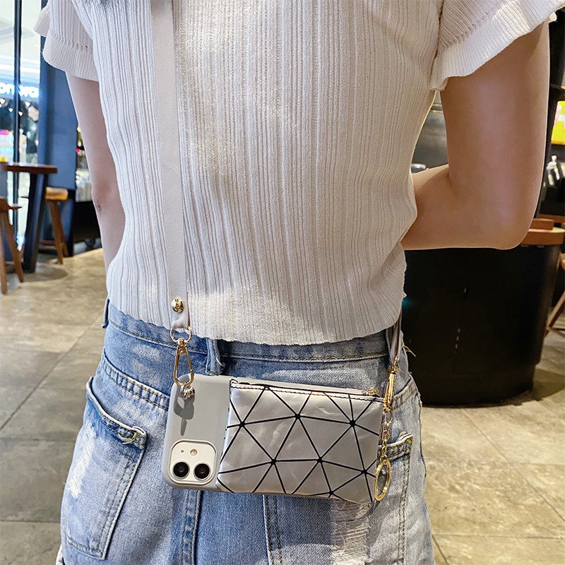 适用于三星NOTE20ULTRA手机壳Note10Pro菱格零钱卡包note8/9创意韩风女SM8150斜挎挂绳SM-N9508简约纯色软壳