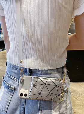 适用于三星NOTE20ULTRA手机壳Note10Pro菱格零钱卡包note8/9创意韩风女SM8150斜挎挂绳SM-N9508简约纯色软壳