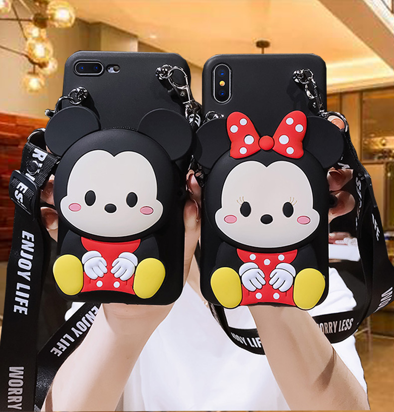 适用苹果15手机壳8斜跨se背包式iphone6s卡通7plus米奇14米妮13promax硅胶iphone12带挂绳11Pro网红xsmax时尚