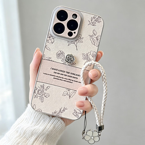 皮质感山茶花适用苹果17Promax手机壳iPhone16pro高级感手机壳