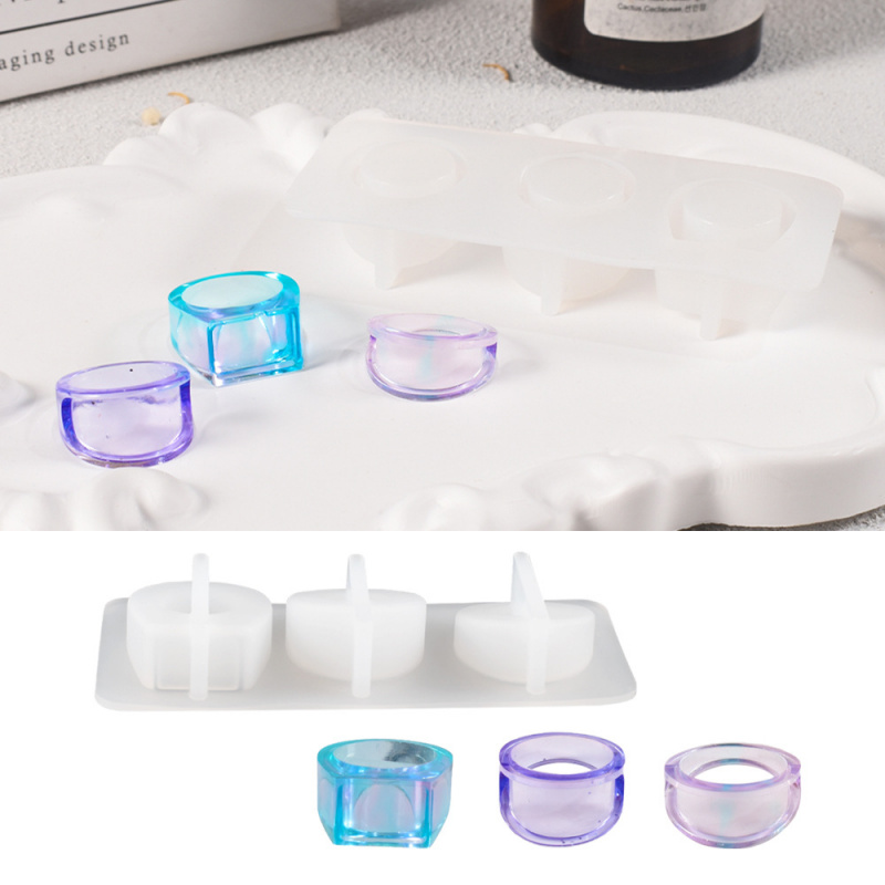 水晶滴胶树脂镜面三连戒指饰镶嵌宝石指环硅胶模具