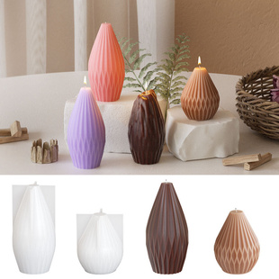 几何diy纸折纹瓶形香薰石膏椎形矿香石蜡烛硅胶模具