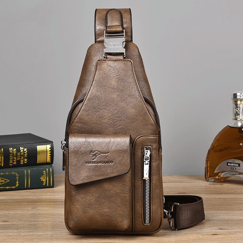 香港I.TGREG胸包男款真皮大容量防水复古斜挎包休闲单肩包手机包