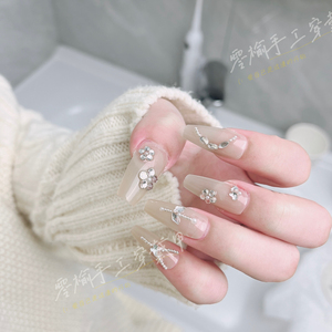 金波秋半-零榆手工穿戴甲杏仁中梯新款猫眼粉色甲油胶紫色穿戴甲