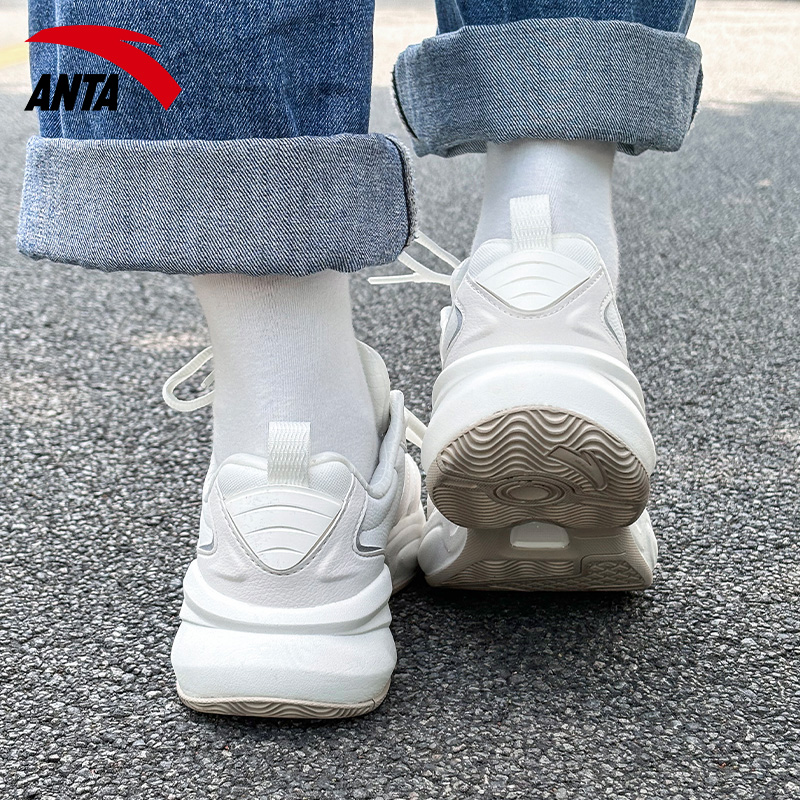 安踏白色皮面老爹鞋女ACE2网球风