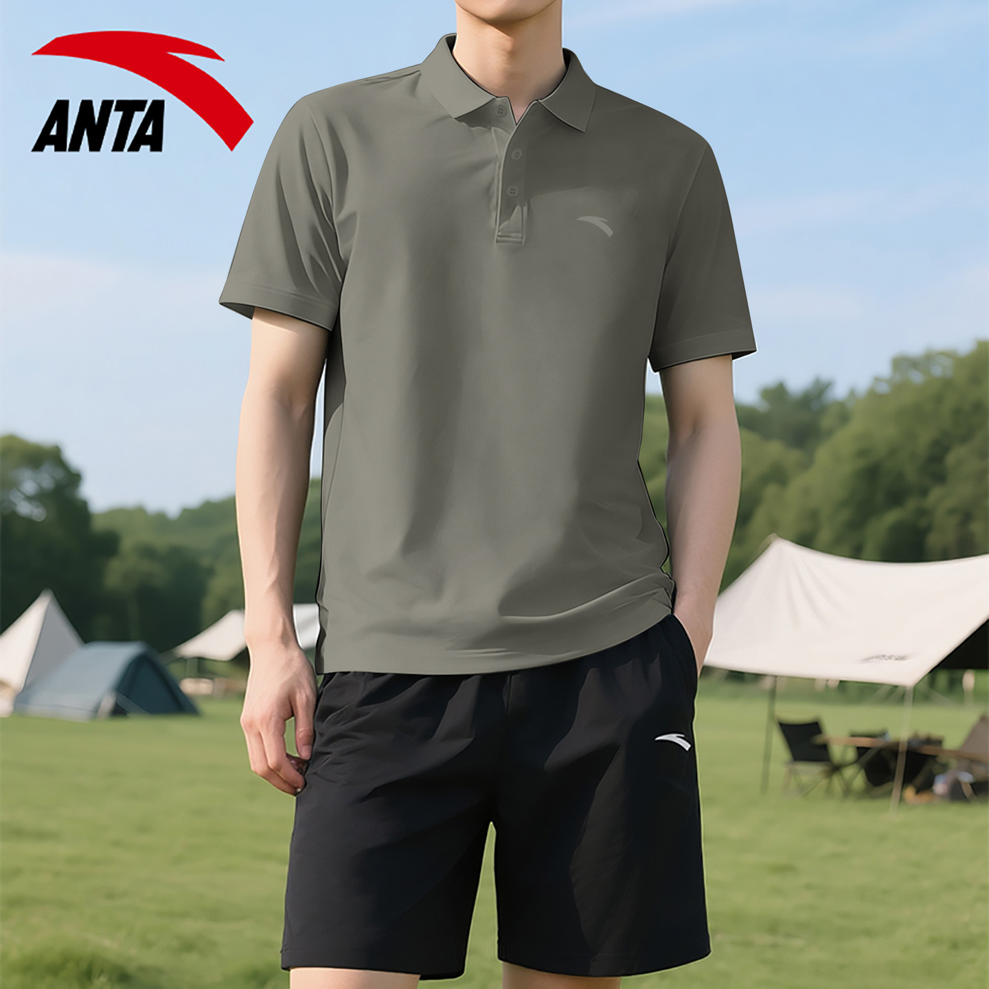 安踏Polo套装男士短袖短裤中年运动服2026夏季新款商务休闲爸爸装