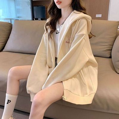 秋冬新款韩版女卫衣时尚大码连帽拉链加绒加厚学生上衣长袖外套潮