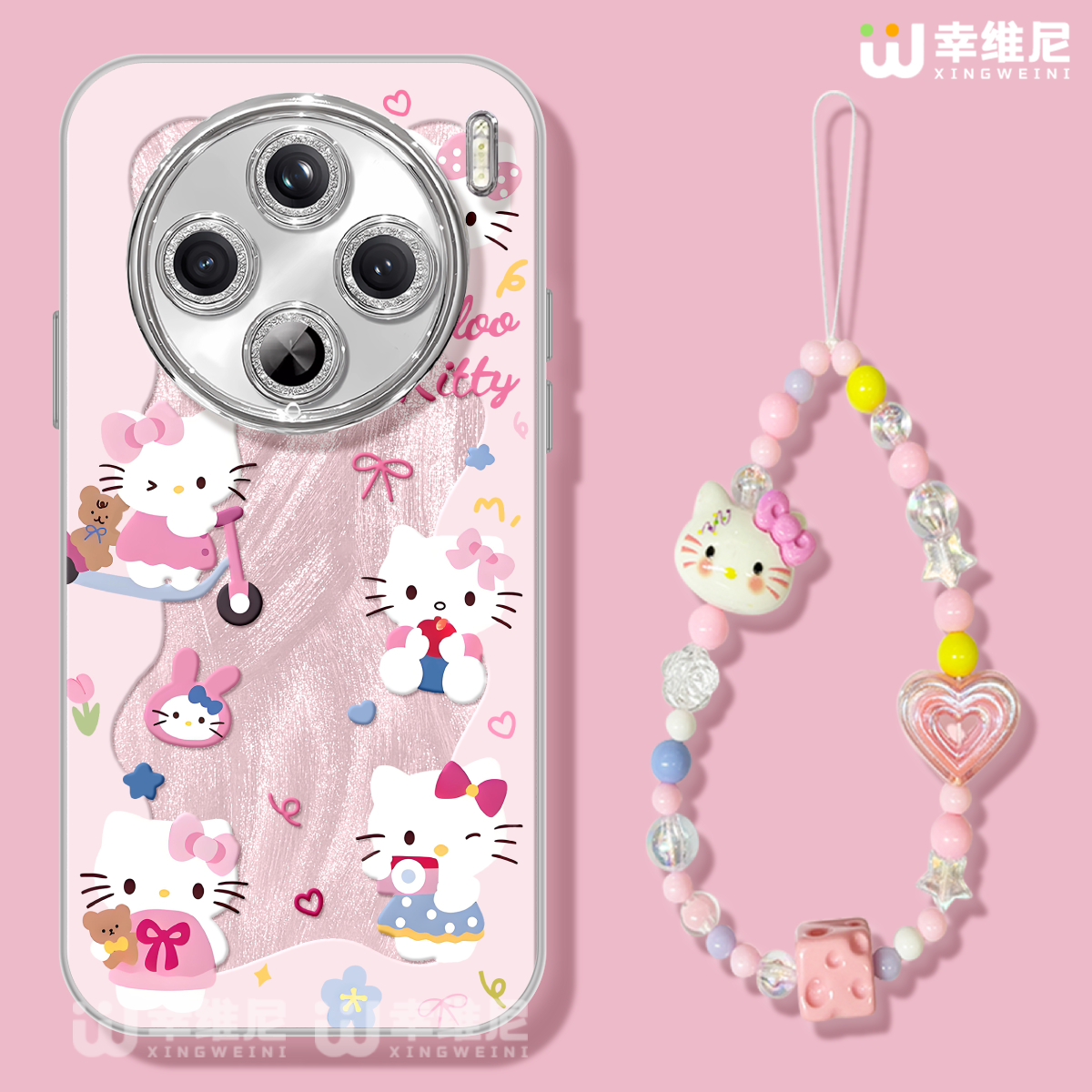 适用vivox200s手机壳女款x100保护套x90pro全包镜头膜x90防摔x80pro新款x200promini粉色凯蒂x100s硬x60外x70